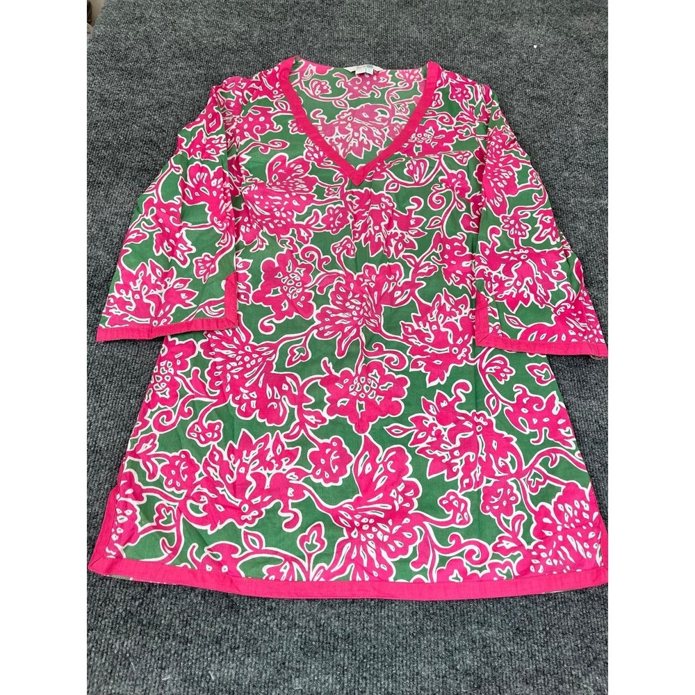 Boden Pink Green Floral Cover Up Lightweight Boho Beach Pool V Neck Cotton Size4